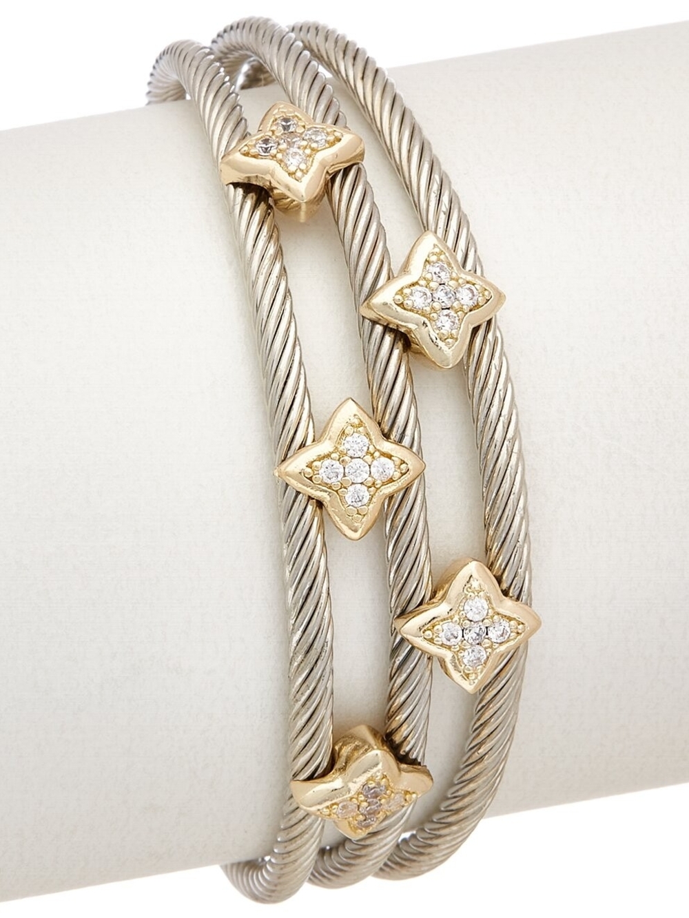18K Two Tone Plated Star Accent Cable Bracelets - Women Jewelry
